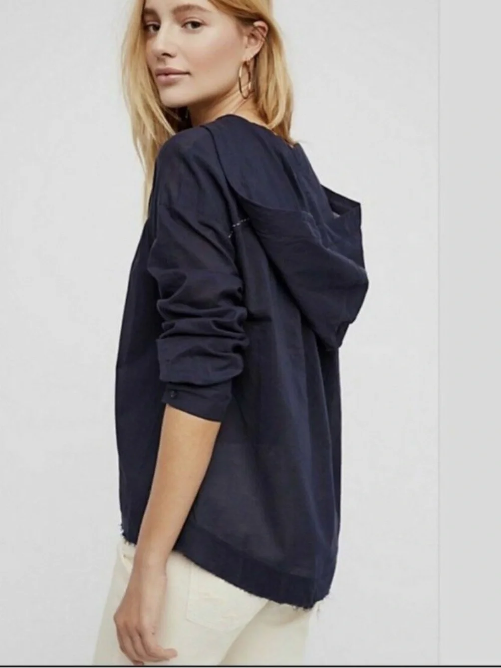 Free People breezy Button down hooded shirt size S